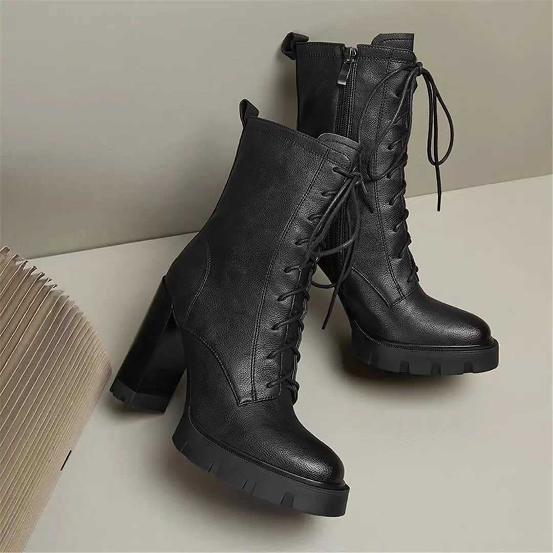 LeatherLux Chic Cowhide Winter Lace-Up Boots