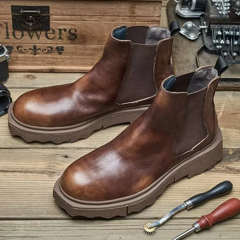 LeatherLux Elegance Slip On Ankle Boots