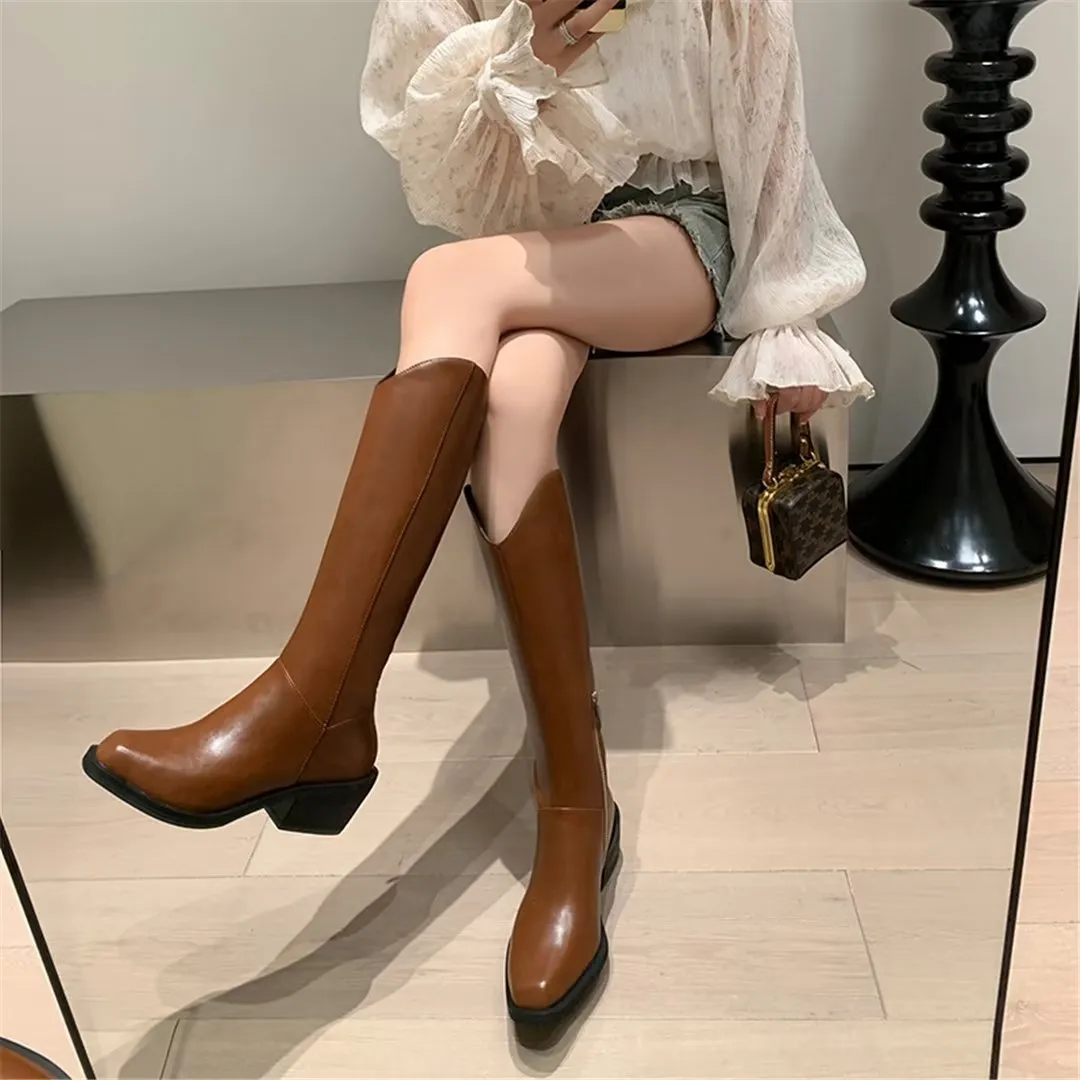 LeatherLux Opulent Square Toe Winter Boots 1