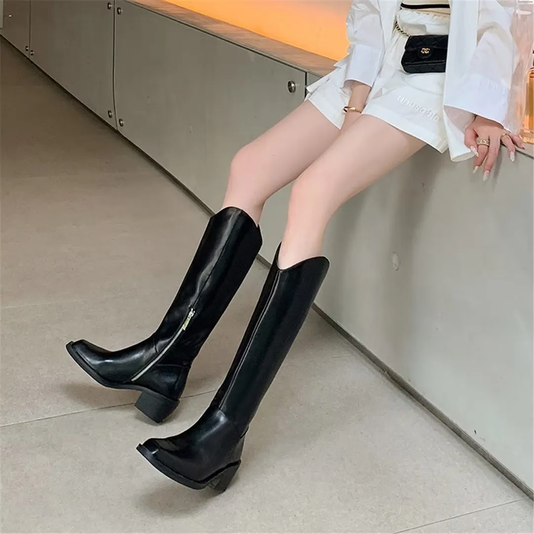 LeatherLux Opulent Square Toe Winter Boots 1