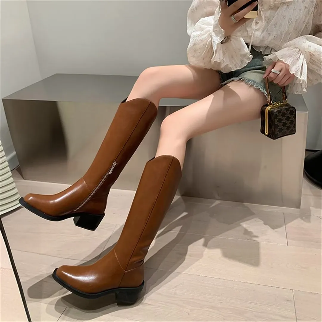 LeatherLux Opulent Square Toe Winter Boots 1