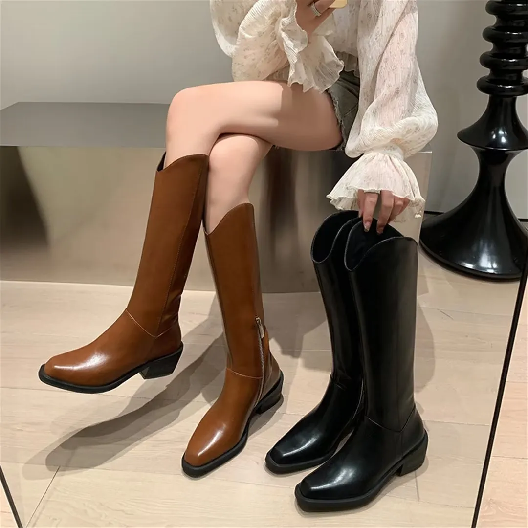 LeatherLux Opulent Square Toe Winter Boots 1