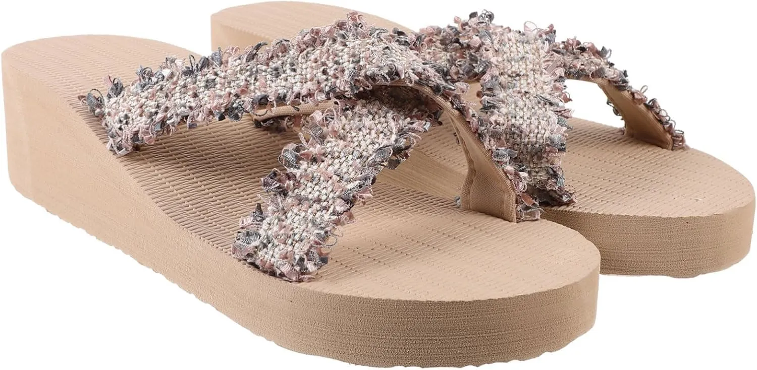 LIFKOME Summer Women's Sandals Imitation Straw Woven Simple Beach Shoes Comfortable Slippers for Beach Shopping Swimming