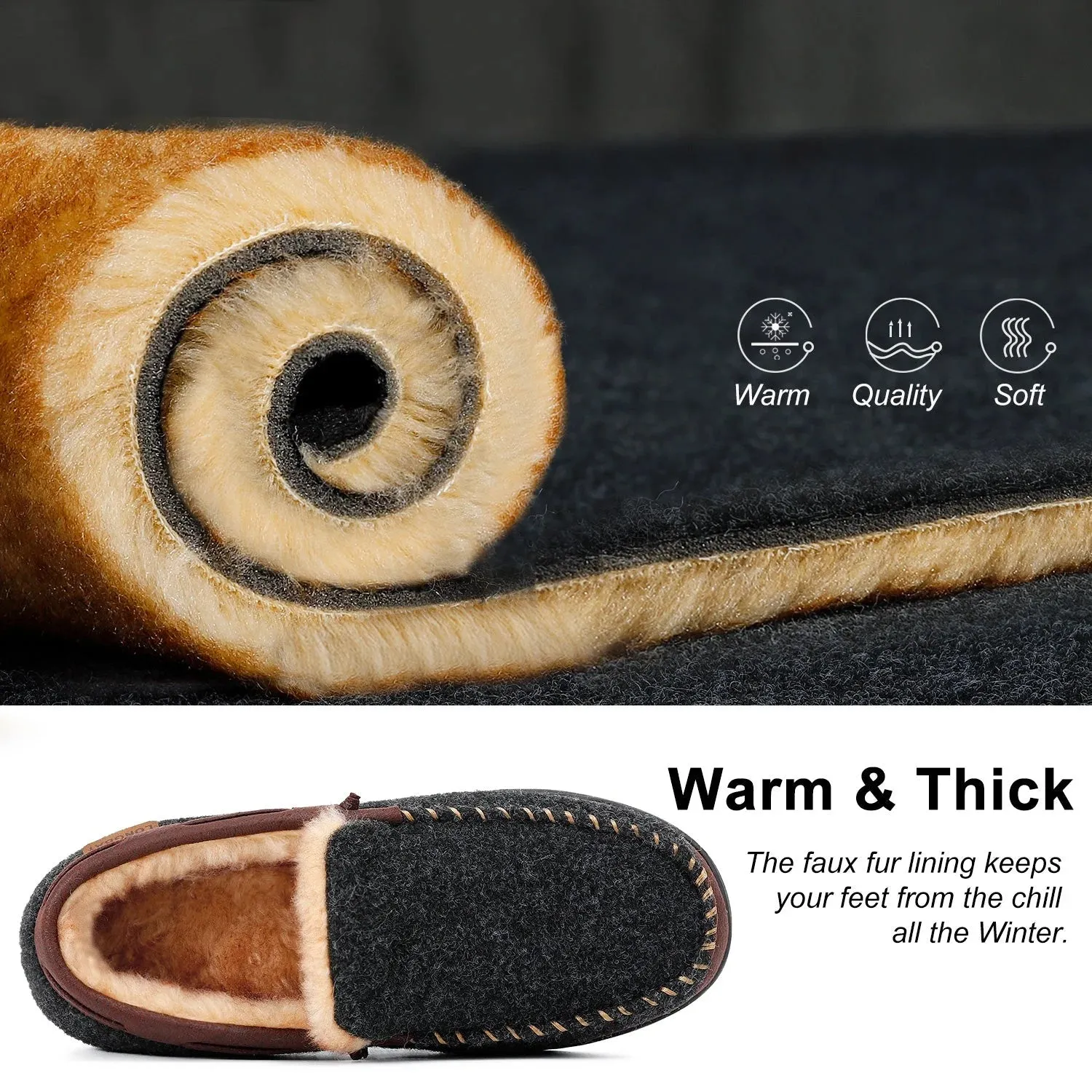 LongBay Men's Moccasin Slippers Memory Foam House Shoes Indoor Outdoor
