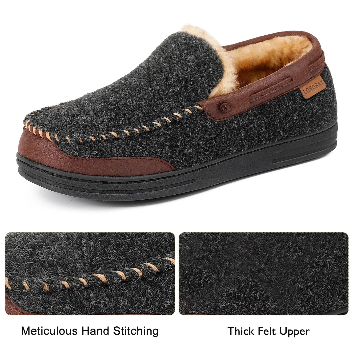 LongBay Men's Moccasin Slippers Memory Foam House Shoes Indoor Outdoor