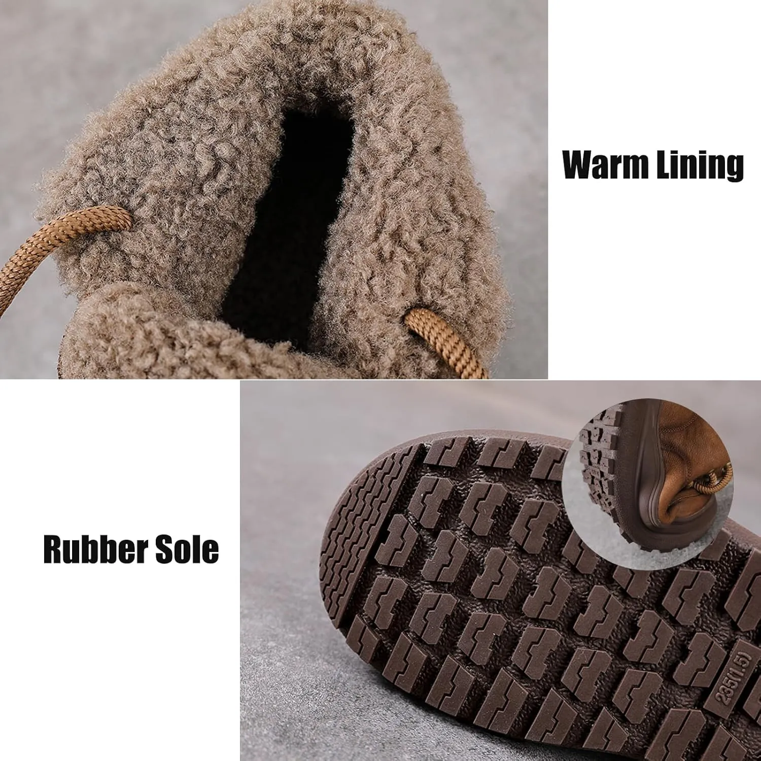Lossarye Women's Winter Lace-up Warm Snow Ankle Boots Waterproof Vintage Genuine Leather Cozy Fur Lining Fashion Non-Slip Platform Casual Walking Shoes