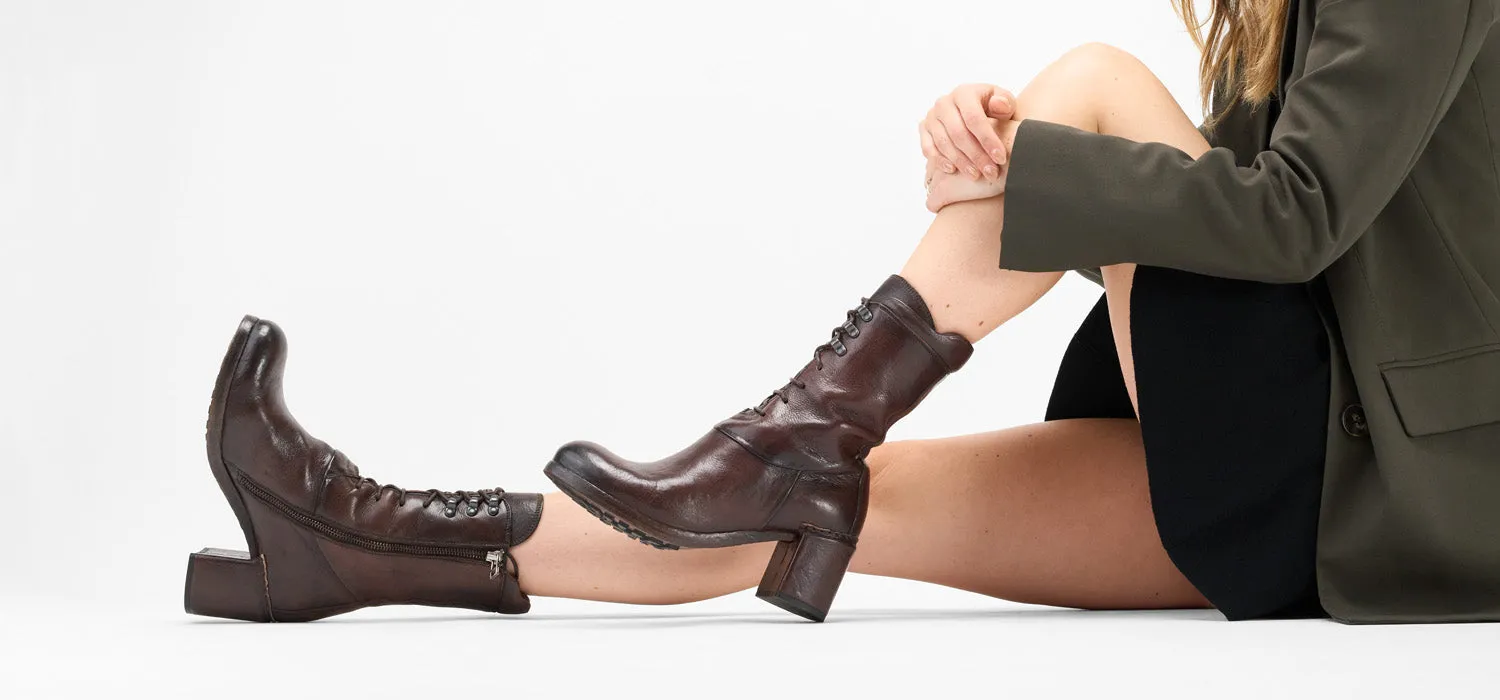 MADISON chocolate-brown high commando boots.