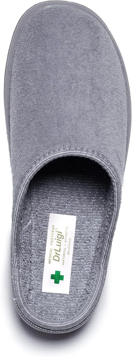 Medical Slippers for Men - Memory Foam Shoes Indoor Outdoor Italian Cotton - Made in EU - Relieves Pressure, Improves Peripheral Blood Circulation