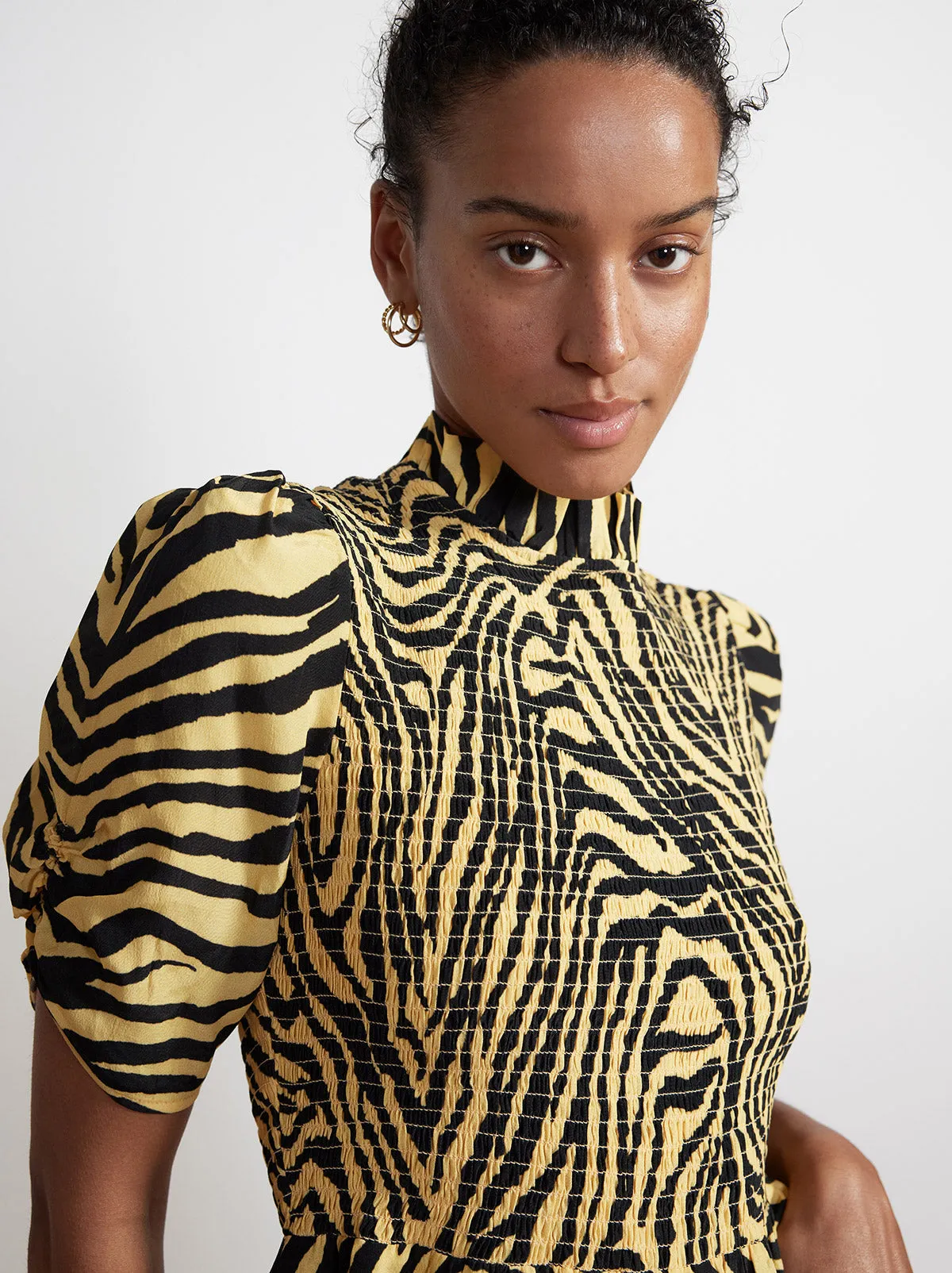 Melody Yellow Zebra Print Shirred Top