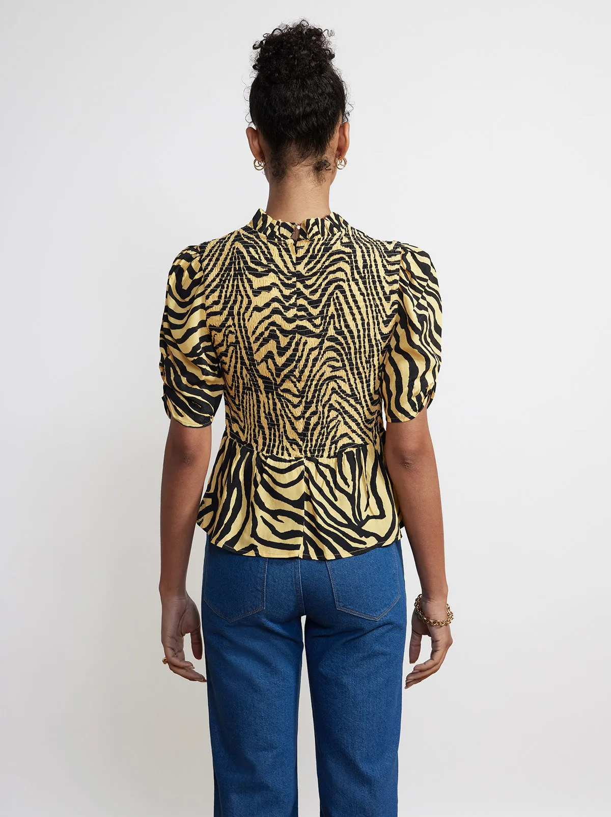 Melody Yellow Zebra Print Shirred Top