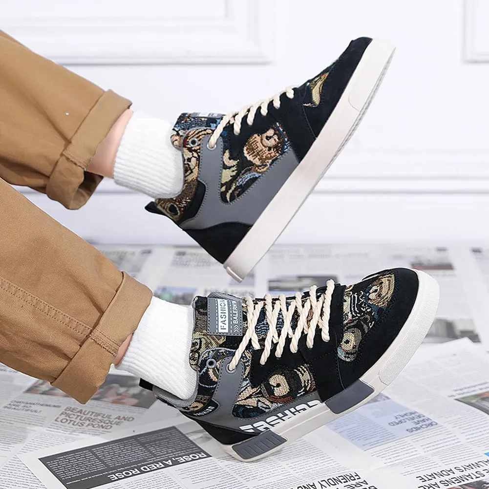 Men's Fashion High Top Chinese Style Skate Sneakers Stylish Comfortable Skateboarding Road Running Walking Shoes