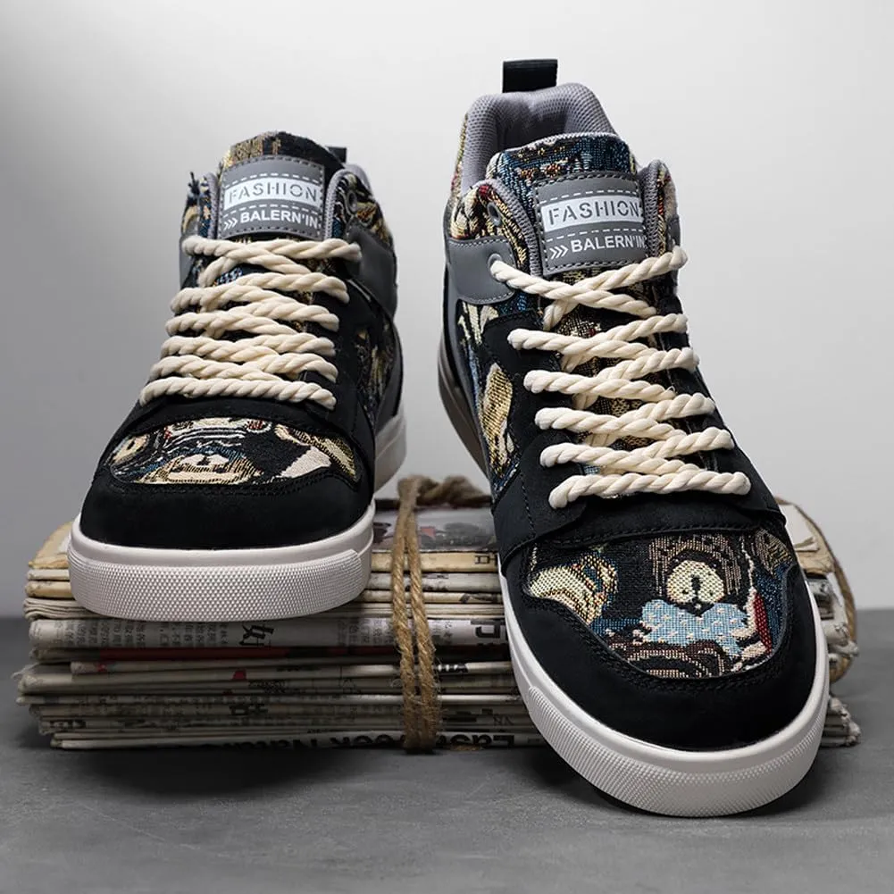 Men's Fashion High Top Chinese Style Skate Sneakers Stylish Comfortable Skateboarding Road Running Walking Shoes