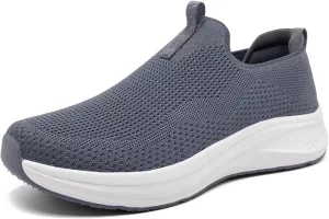 Men's Wide Non-Slip Walking Shoes Lightweight Breathable Knit Casual Sneakers Slip On Athletic Shoes Ultra Comfort Durable 13 Gray