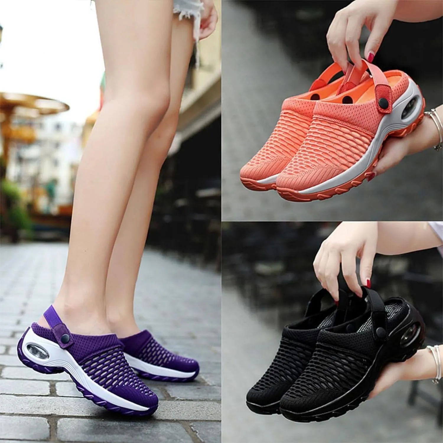Mesh Clogs for Women Air Cushion Slip on Walking Shoes Orthopedic Stretch Casual Arch Support Reduce Back and Knee Pressure Wide Width Slippers