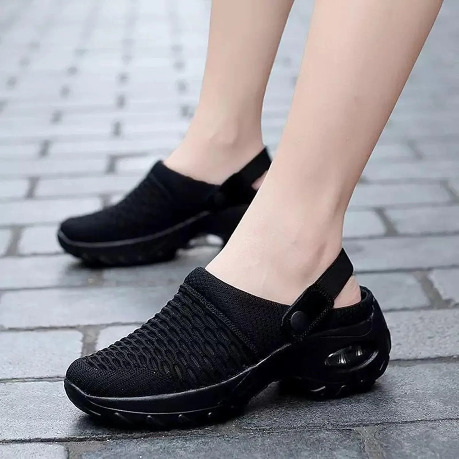 Mesh Clogs for Women Air Cushion Slip on Walking Shoes Orthopedic Stretch Casual Arch Support Reduce Back and Knee Pressure Wide Width Slippers