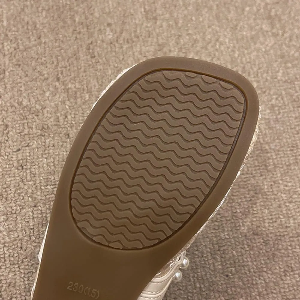 Mesh Mary Jane Flats for Women Jelly Mesh Ballet Flats Backless Tennis Shoes Slip on Dress Shoes Square Toe Sandals Low Heel Beaded Strap Lightweight Breathable Casual Summer Slide Office Business