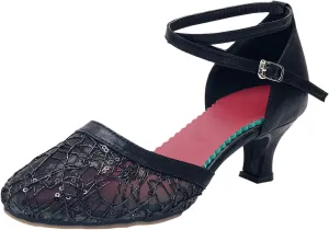 Mesh Rhinestone Sandals For Womens Latin Dance Shoes Heeled Ballroom Tango Party Sequin Women Platform Sandals