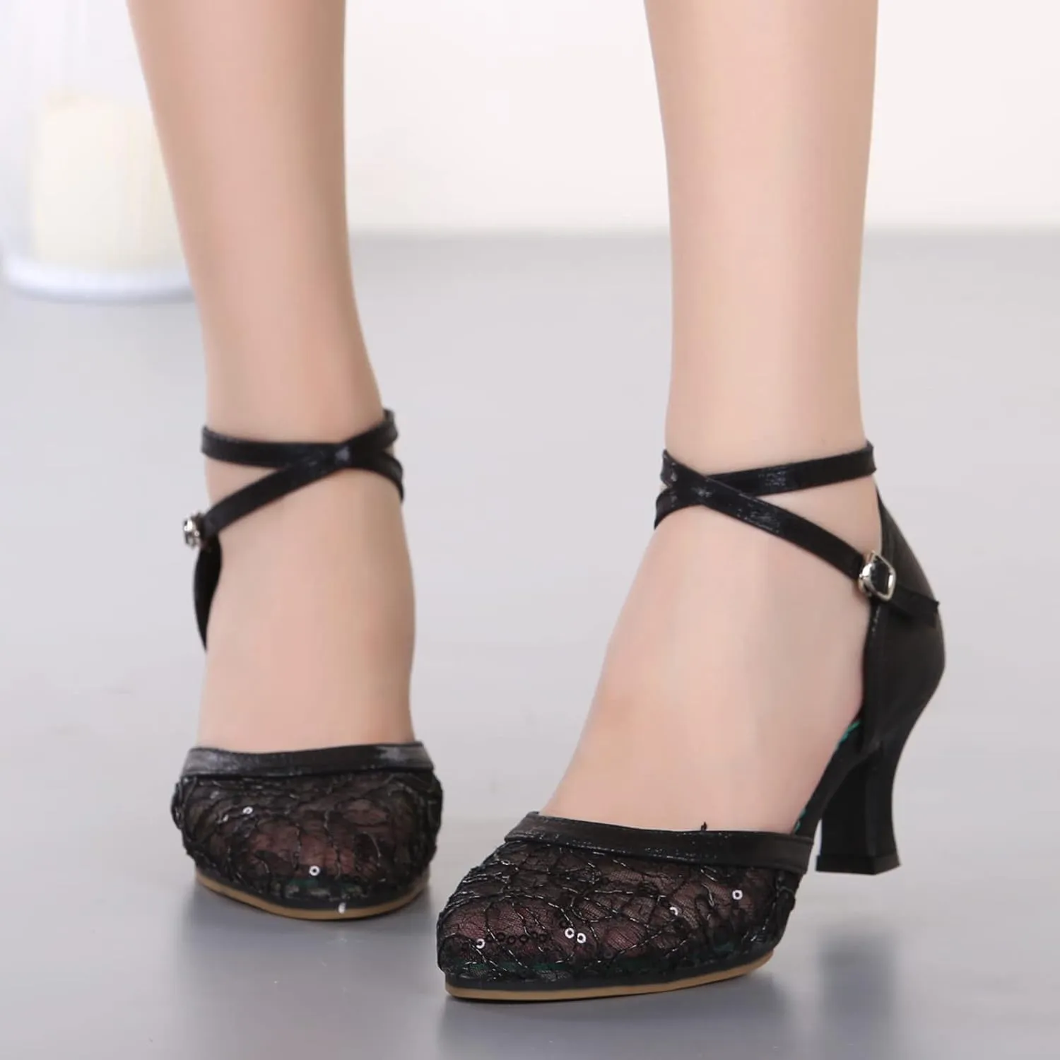 Mesh Rhinestone Sandals For Womens Latin Dance Shoes Heeled Ballroom Tango Party Sequin Women Platform Sandals