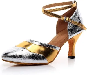 Minishion Women's Girls Cross Strap Stylish Synthetic Latin Ballroom Salsa Dancing Shoes Wedding Party Pumps