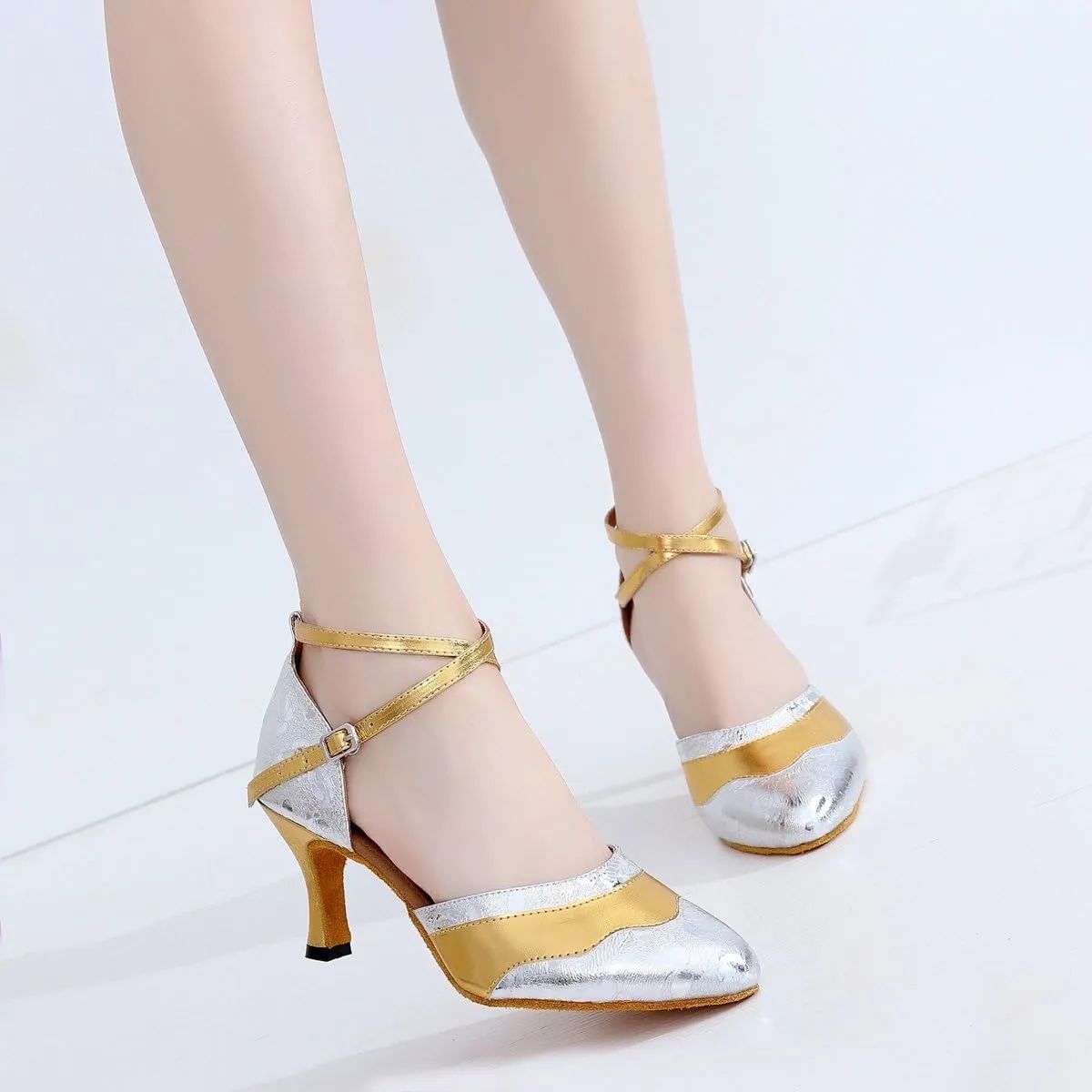 Minishion Women's Girls Cross Strap Stylish Synthetic Latin Ballroom Salsa Dancing Shoes Wedding Party Pumps