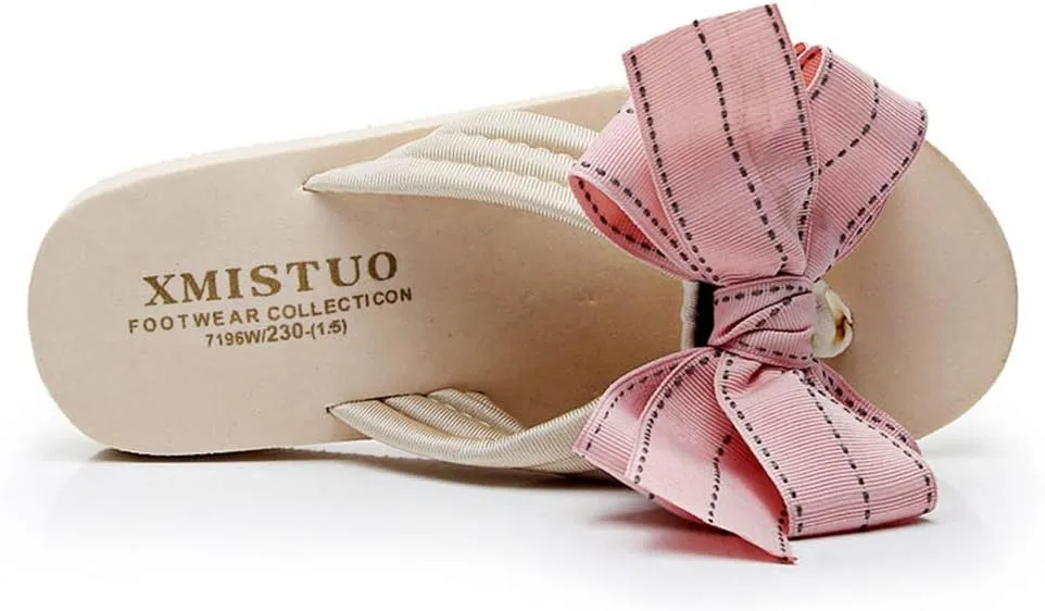MIOKE Women's Bow Tie Flat Platform Flipflops Summer Fashion Comfort Nonslip Outdoor Beach Thong Sandals
