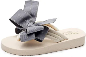 MIOKE Women's Bow Tie Flat Platform Flipflops Summer Fashion Comfort Nonslip Outdoor Beach Thong Sandals
