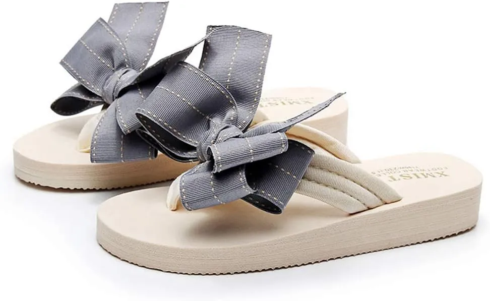 MIOKE Women's Bow Tie Flat Platform Flipflops Summer Fashion Comfort Nonslip Outdoor Beach Thong Sandals
