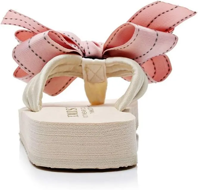 MIOKE Women's Bow Tie Flat Platform Flipflops Summer Fashion Comfort Nonslip Outdoor Beach Thong Sandals