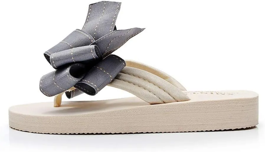 MIOKE Women's Bow Tie Flat Platform Flipflops Summer Fashion Comfort Nonslip Outdoor Beach Thong Sandals
