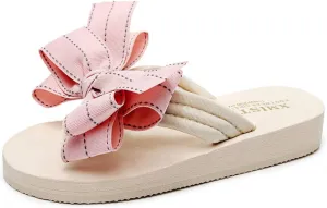 MIOKE Women's Bow Tie Flat Platform Flipflops Summer Fashion Comfort Nonslip Outdoor Beach Thong Sandals