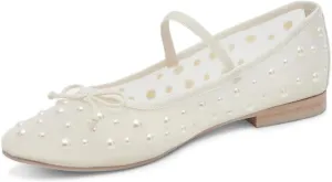 miss left Women Stylish Pearls Round Toe Mary Jane Flats Bowknots Elastic Strap Mesh Breathable Ballet Shoes Size 4-16 US