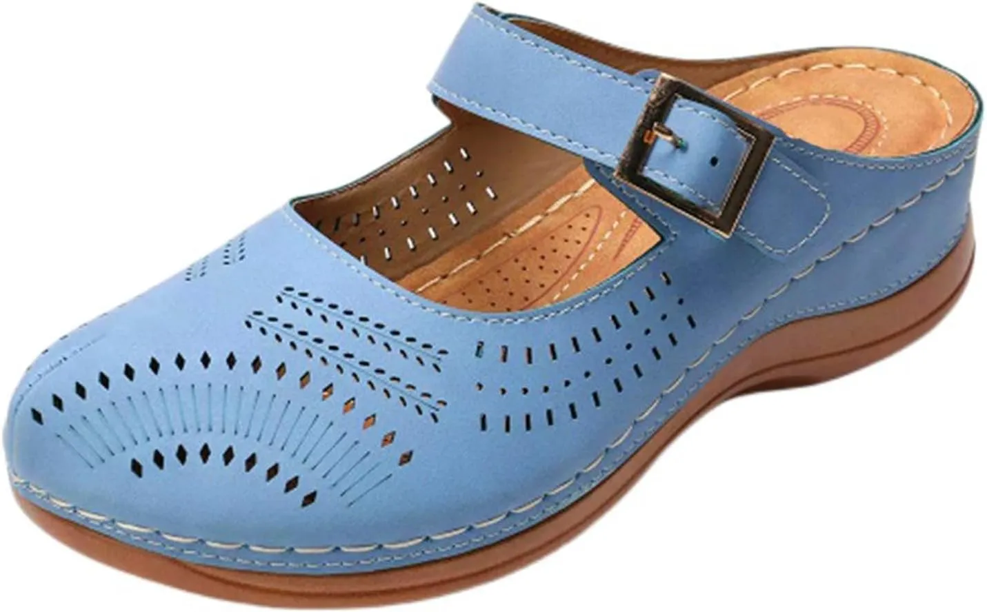 Mules for Women 2025 Arch Support Wedge Sandals Hollow Out Adjustable Closed Toe Low Wedge Outdoor Slip On Walking Shoes