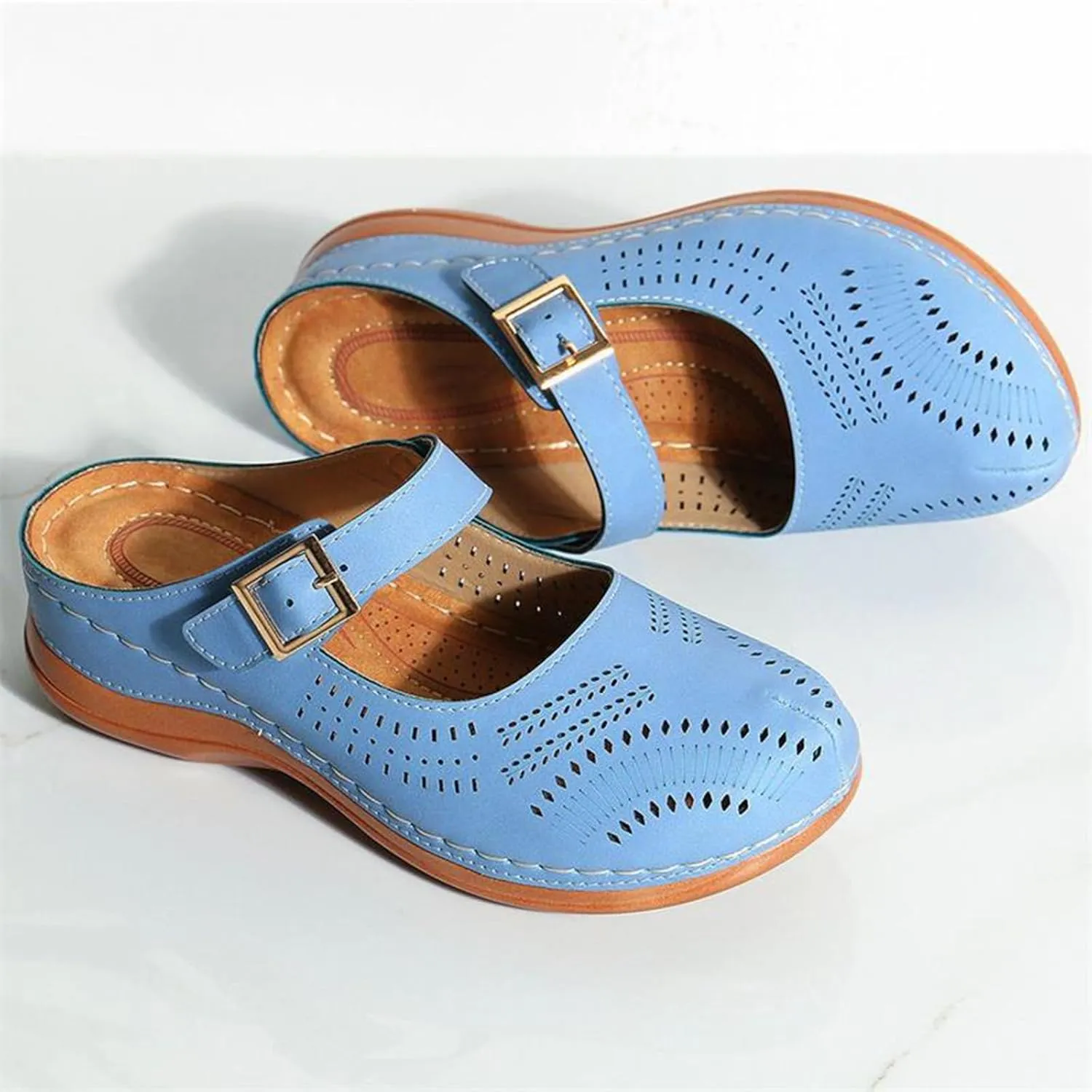 Mules for Women 2025 Arch Support Wedge Sandals Hollow Out Adjustable Closed Toe Low Wedge Outdoor Slip On Walking Shoes
