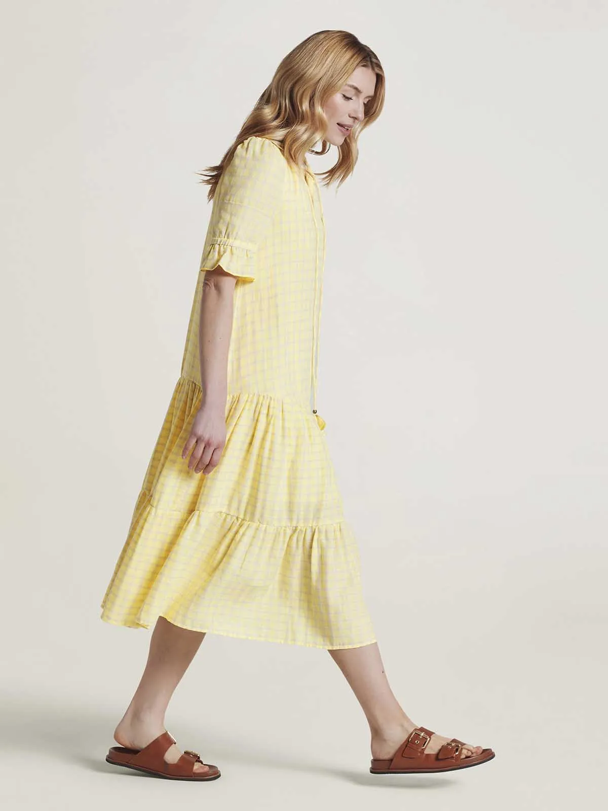Nola Hemp Yarn Dye Check Trapeze Dress - Yellow