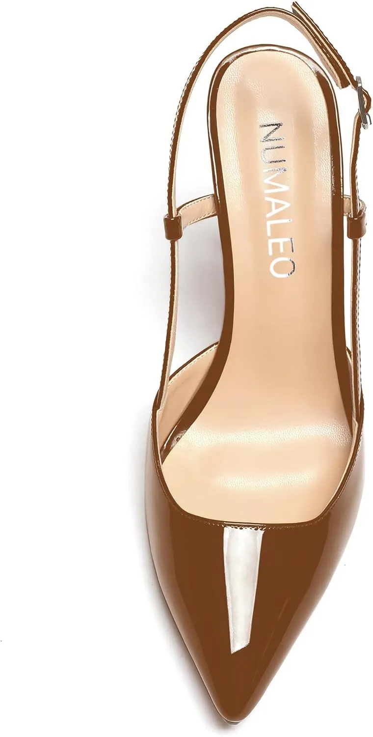 NUMALEO Womens Buckle Slingback Patent Stylish Wedding Pointed Toe Dress Block High Heel Pumps Shoes 3.3 Inch