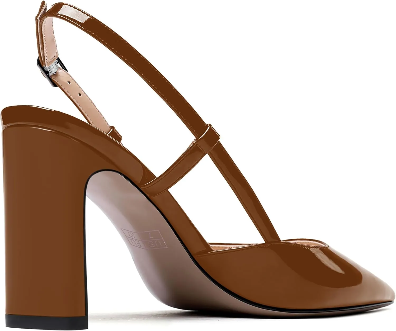 NUMALEO Womens Buckle Slingback Patent Stylish Wedding Pointed Toe Dress Block High Heel Pumps Shoes 3.3 Inch