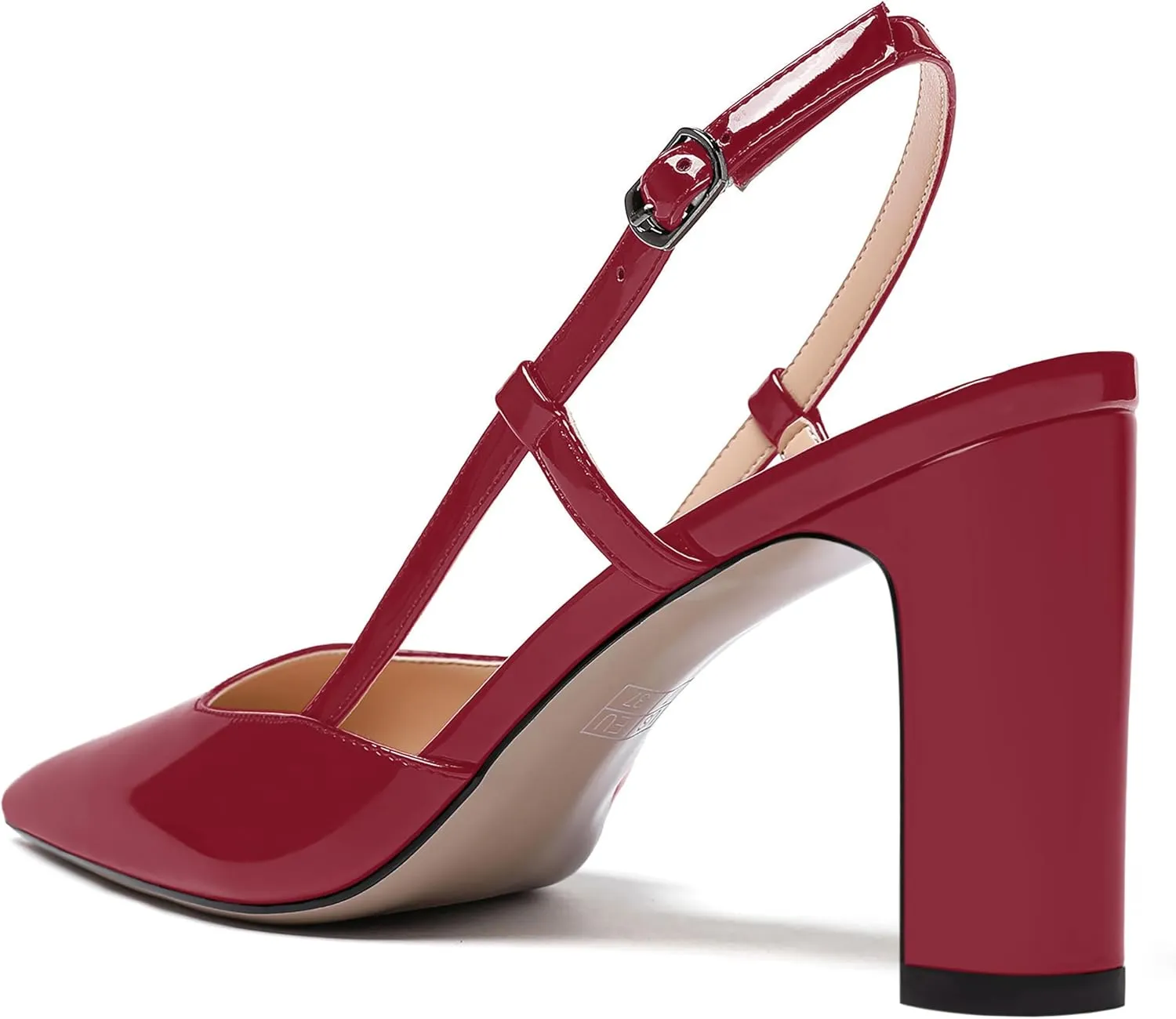 NUMALEO Womens Buckle Slingback Patent Stylish Wedding Pointed Toe Dress Block High Heel Pumps Shoes 3.3 Inch