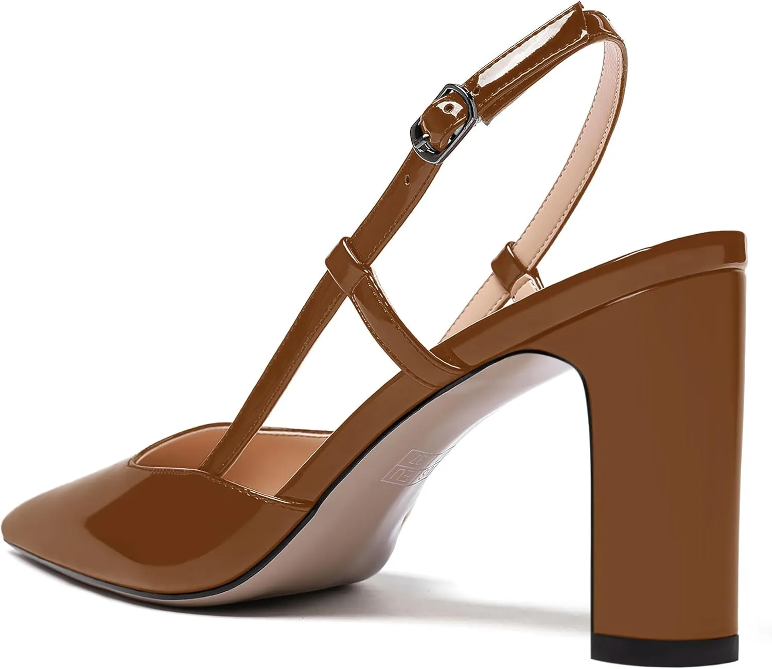 NUMALEO Womens Buckle Slingback Patent Stylish Wedding Pointed Toe Dress Block High Heel Pumps Shoes 3.3 Inch