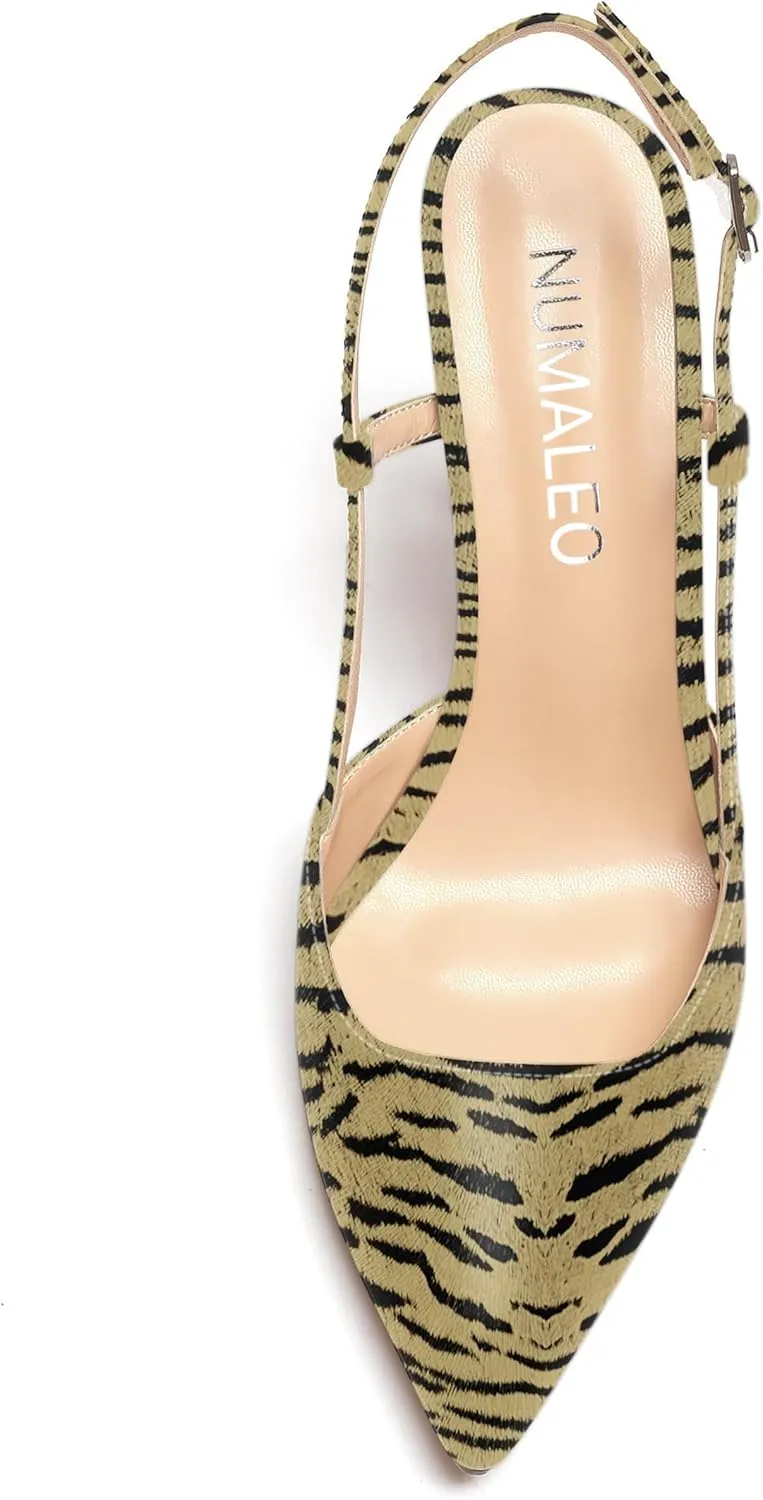 NUMALEO Womens Buckle Slingback Patent Stylish Wedding Pointed Toe Dress Block High Heel Pumps Shoes 3.3 Inch