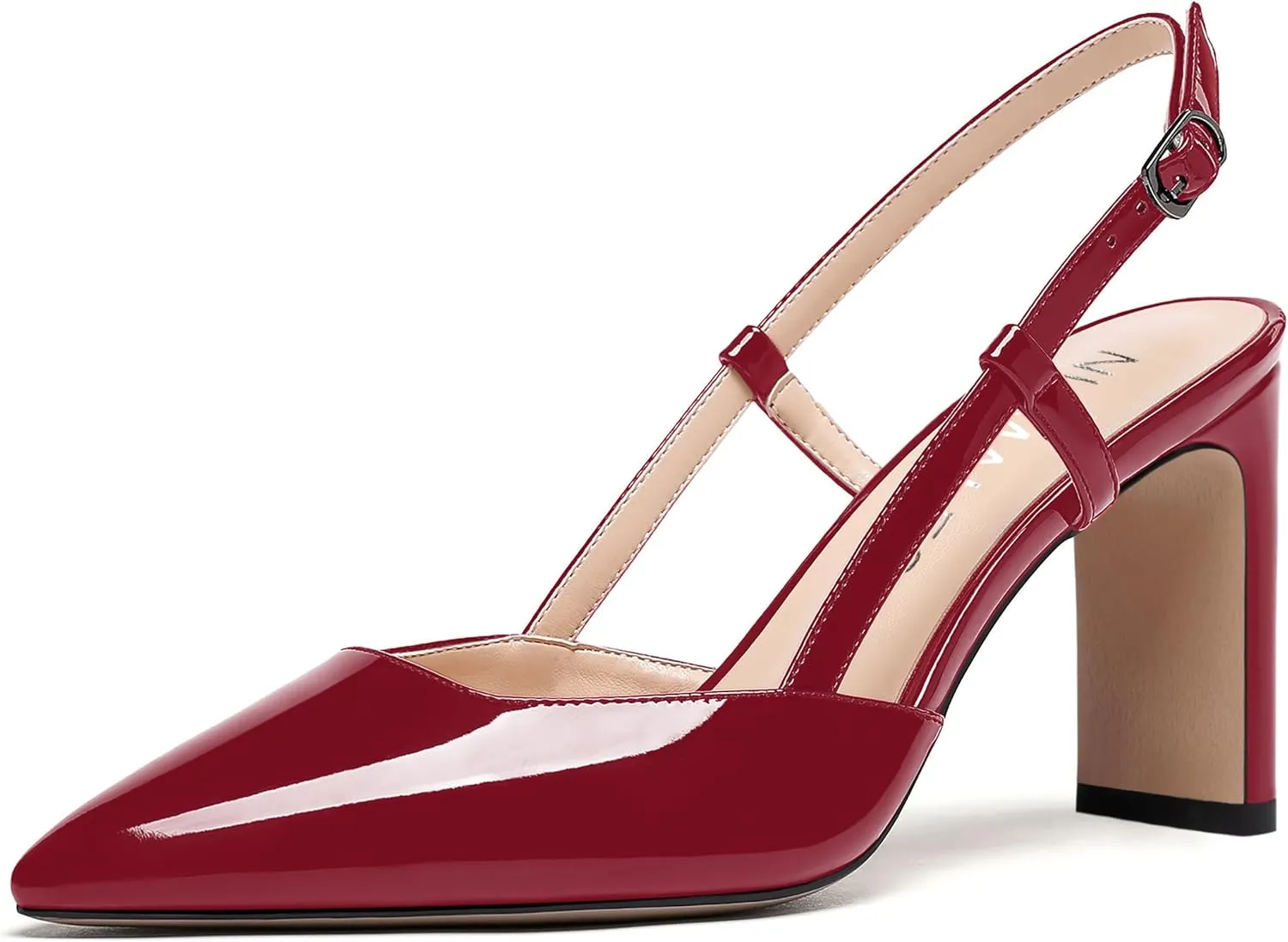 NUMALEO Womens Buckle Slingback Patent Stylish Wedding Pointed Toe Dress Block High Heel Pumps Shoes 3.3 Inch