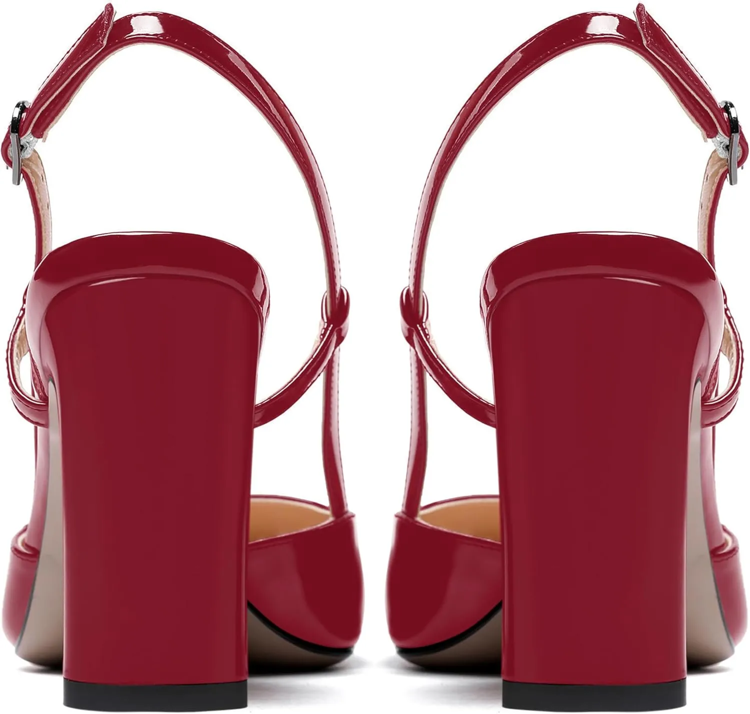 NUMALEO Womens Buckle Slingback Patent Stylish Wedding Pointed Toe Dress Block High Heel Pumps Shoes 3.3 Inch