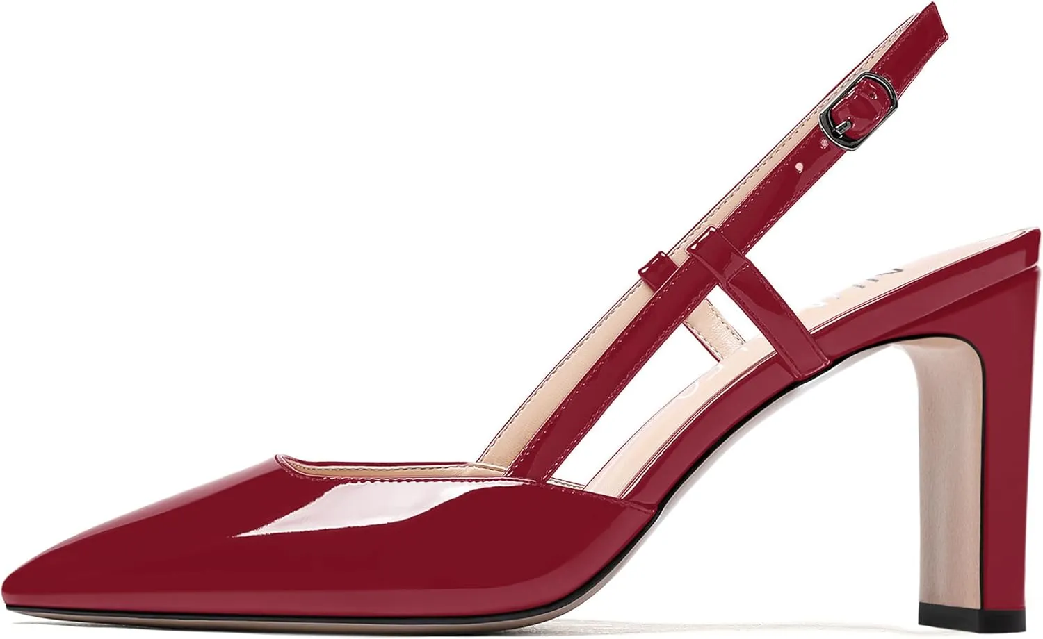 NUMALEO Womens Buckle Slingback Patent Stylish Wedding Pointed Toe Dress Block High Heel Pumps Shoes 3.3 Inch