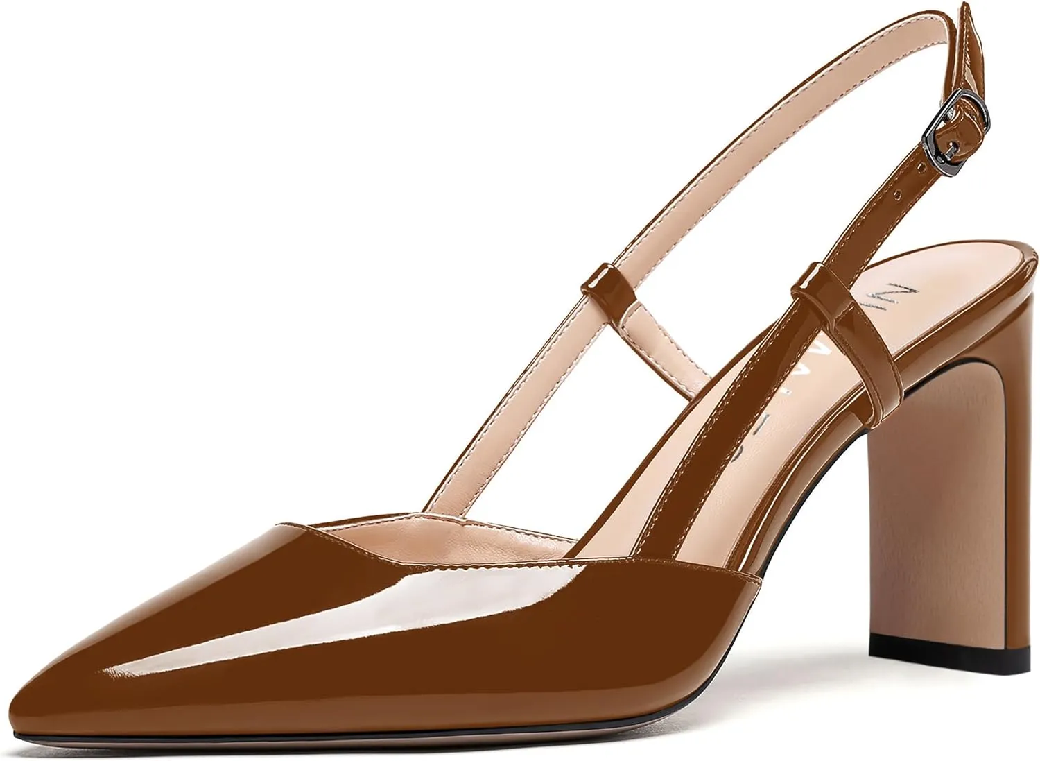 NUMALEO Womens Buckle Slingback Patent Stylish Wedding Pointed Toe Dress Block High Heel Pumps Shoes 3.3 Inch