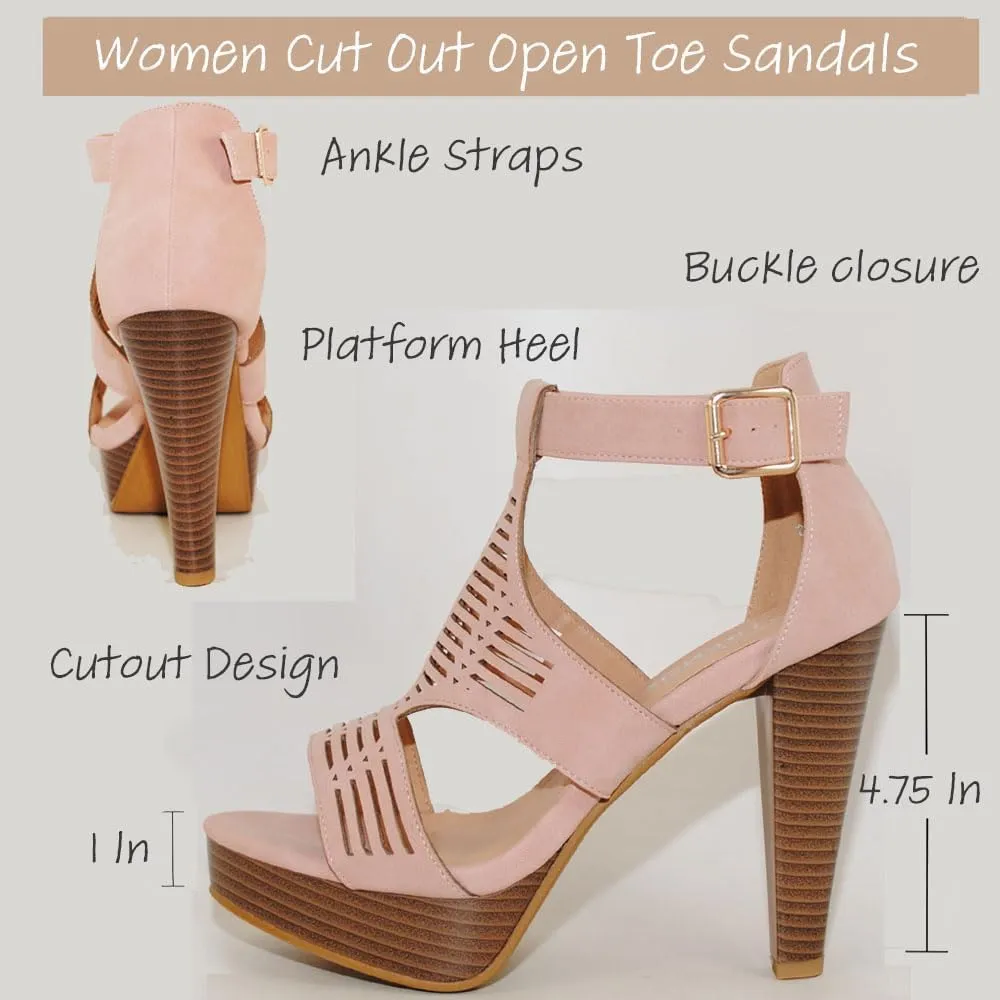 Open Toe Ankle Strap Sandal  Western Bootie Stacked Heel Open Toe Cutout Shoes