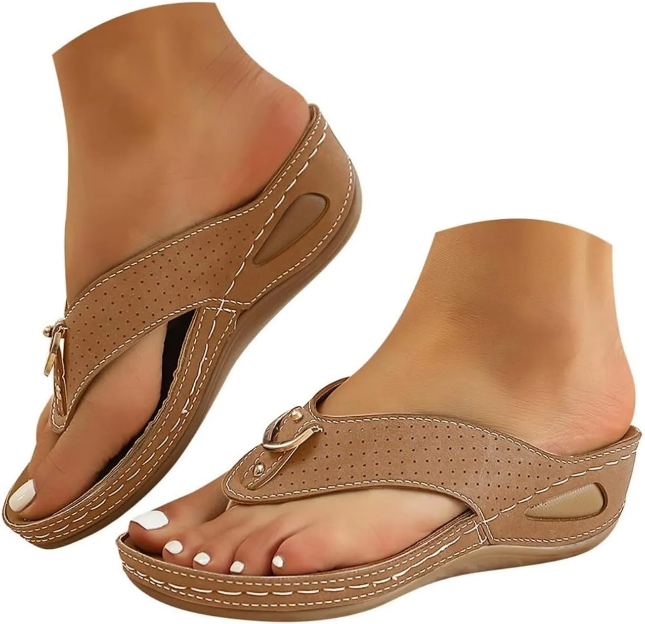 Orthopedic Sandals for Women Arch Support Wedge Casual Comfortable Flat Open Toe Platform Non-Slip Summer Beach 2025 Flower Cutout Wide Width Flip Flops Ladies Arch Thong Breathable Shoes