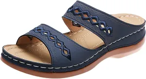 Orthopedic Sandals for Women Casual Slip On Summer Shoes Dressy Vintage Flats Embroidered Slippers Arch Support Slippers Walking Shoes Wide Width Flip Flops Casual Boho Slipper