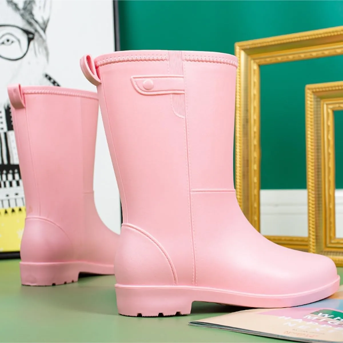 Outdoor Work Booties Women's Mid Tube Rain Boots Summer Non Slip Waterproof Outdoor Water Shoes Outdoor Gardening Work