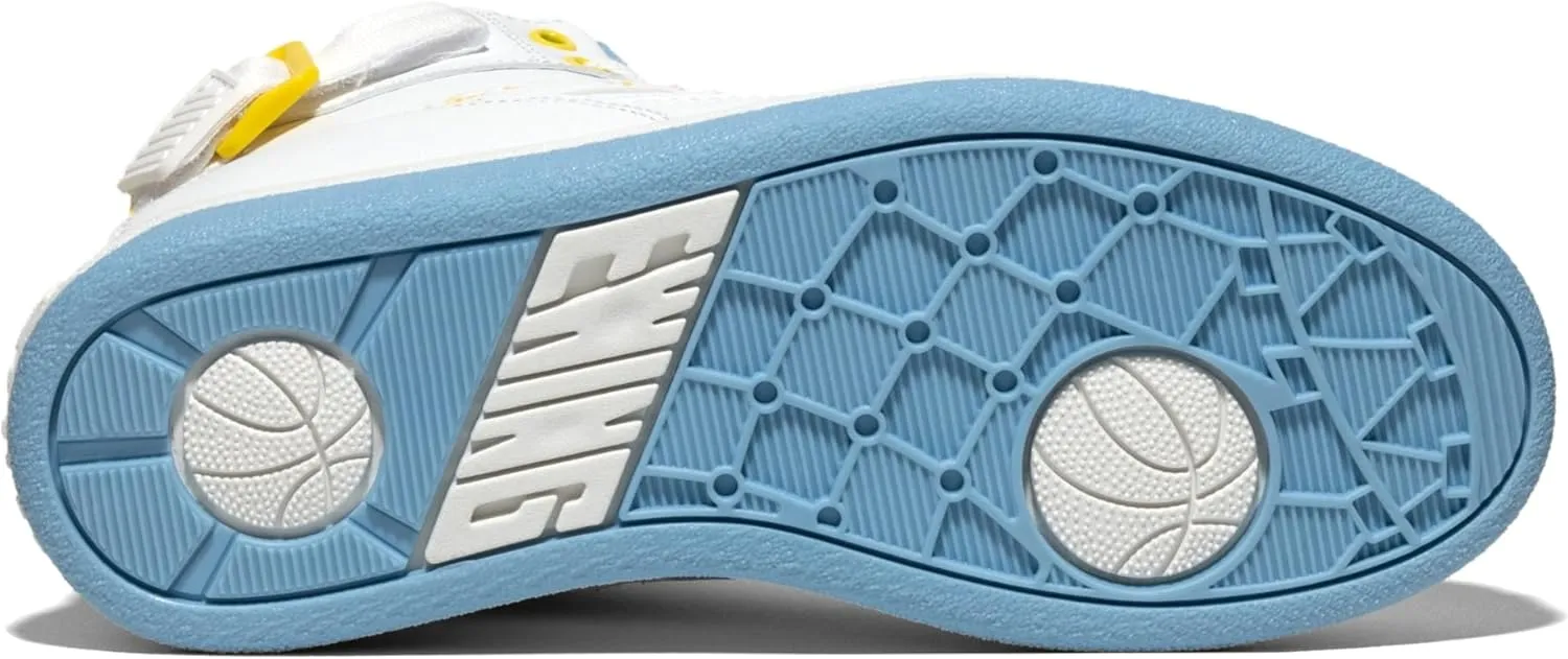 PATRICK EWING Athletics Women's 33 HI Orion Sneakers  White/Sky Blue/Yellow, Iconic Retro Design, Vegan Upper
