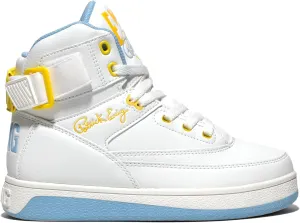 PATRICK EWING Athletics Women's 33 HI Orion Sneakers  White/Sky Blue/Yellow, Iconic Retro Design, Vegan Upper