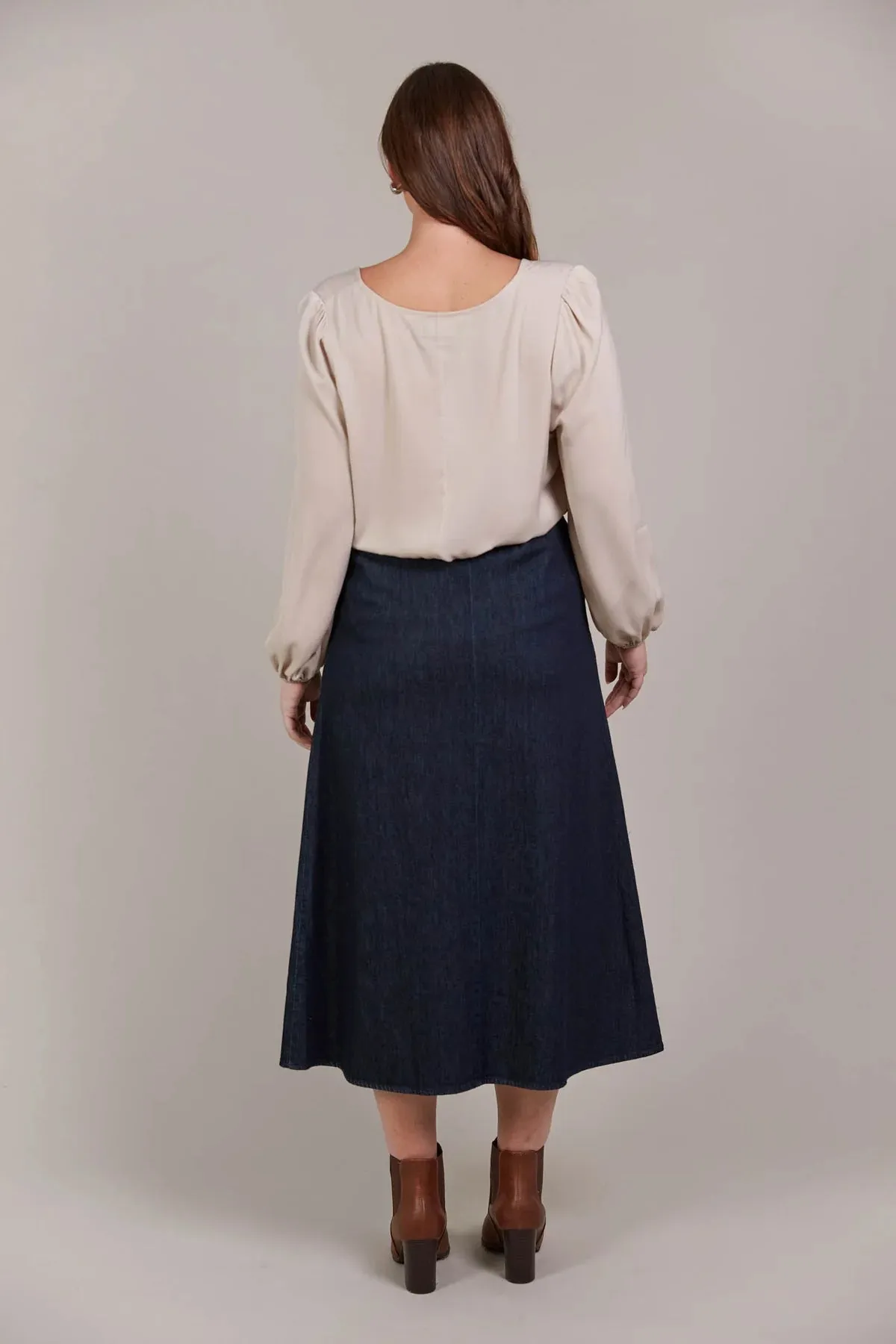 PEPI DENIM MIDI SKIRT - OXFORD